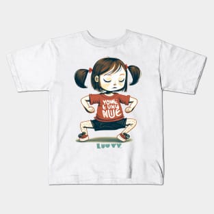 Girl doing yoga with determination Kids T-Shirt